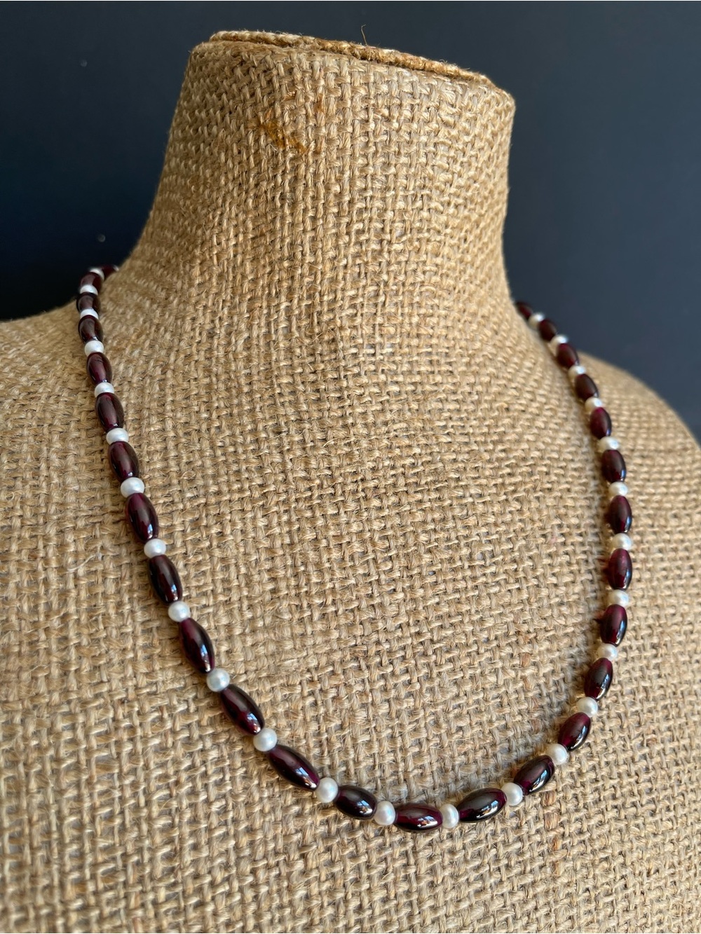 New genuine Garnet & Pearl Bead Necklace - Elegant Burgundy